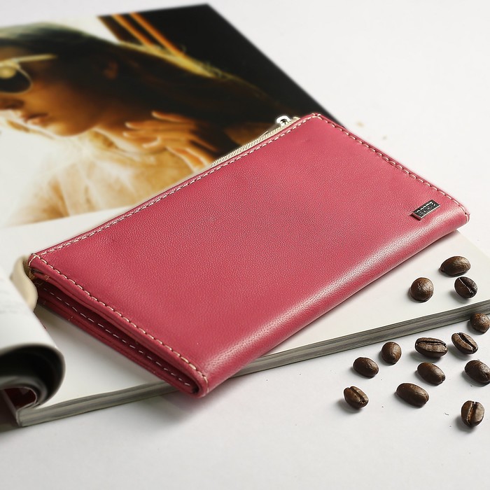 Кошелёк женский, 3 отдела, для монет, на молнии, цвет фуксия