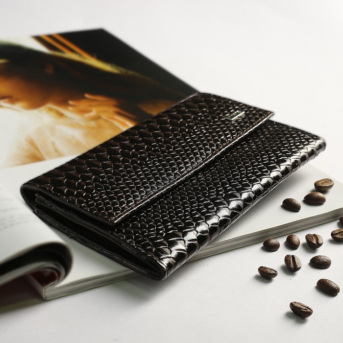 Кошелёк женский, 3 отдела, для карт, для монет, питон, цвет тёмно-коричневый