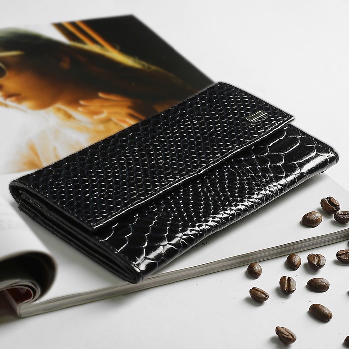 Кошелёк женский, 3 отдела, для карт, для монет, питон, цвет тёмно-синий