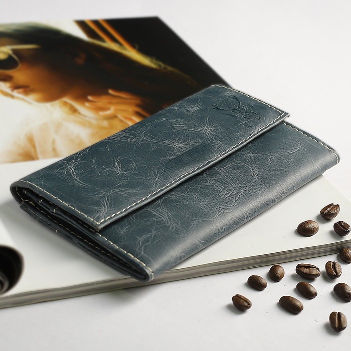 Кошелёк женский, 3 отдела, для карт, монет, пулл-ап, цвет сине-зелёный