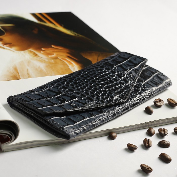 Кошелёк женский, отдел, для монет, кайман, цвет синий