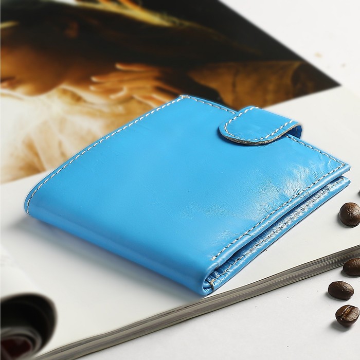 Кошелёк женский, 2 отдела, для карт, для монет, анилин голубой