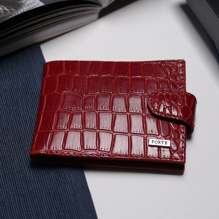 Кошелёк женский, 2 отдела, для карт, для монет, крокодил, цвет красный