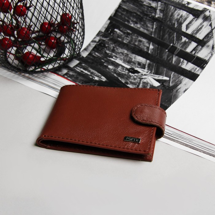 Портмоне на кнопке, 2 отдела, для карт, монет, орфей, цвет коричневый