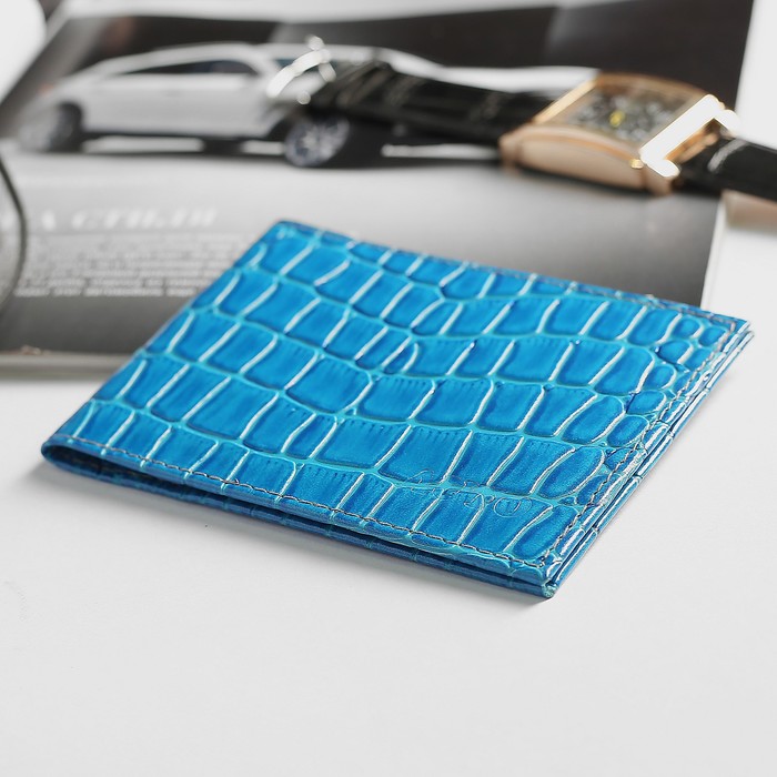 Обложка для автодокументов, крокодил/скат, цвет бирюзовый