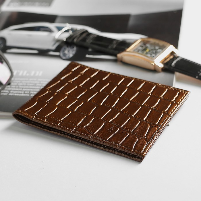 Обложка для автодокументов, крокодил/скат, цвет бронзовый