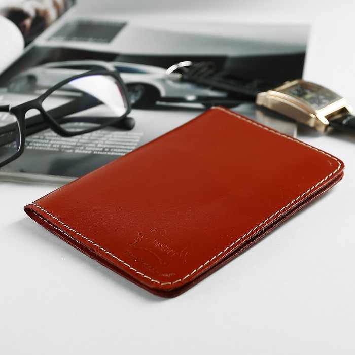 Обложка для автодокументов, для карт, анилин красный