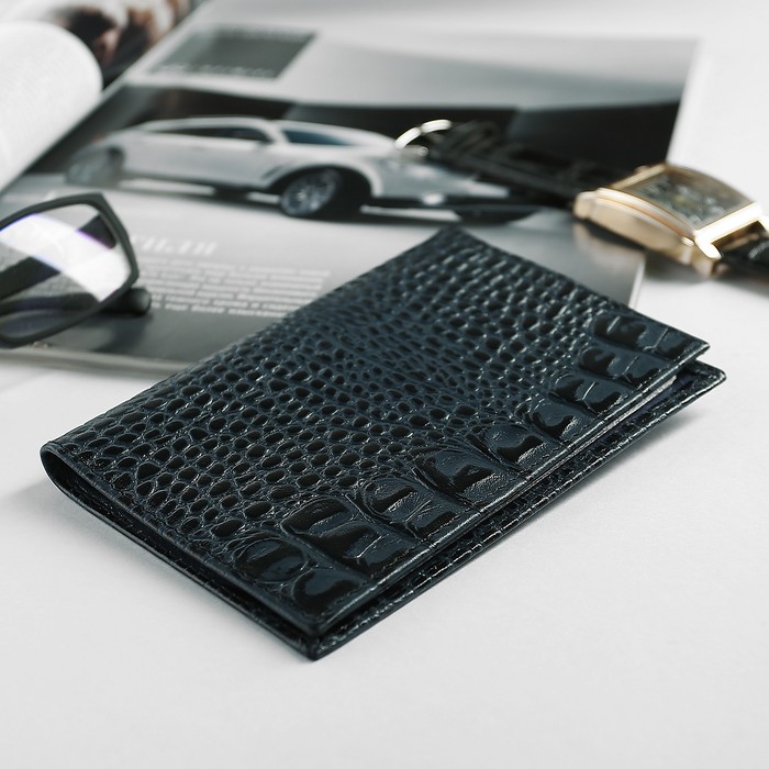 Обложка для автодокументов, кайман, цвет синий