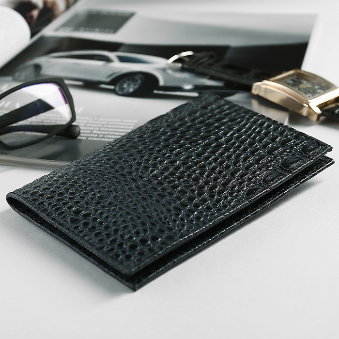 Обложка для автодокументов, для карт, кайман, цвет синий