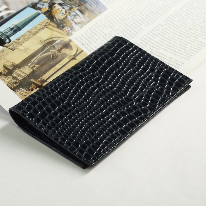 Обложка для паспорта, крокодил, цвет синий