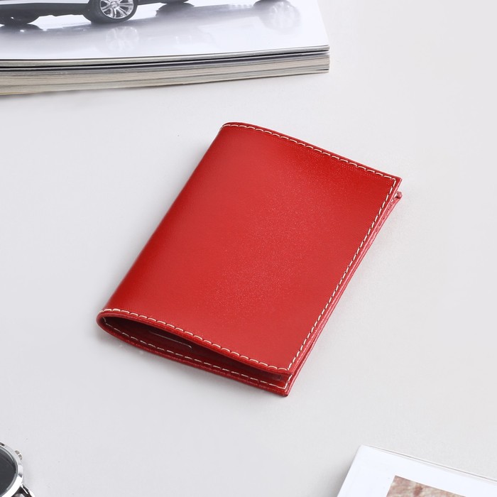 Обложка для пенсионного удостоверения, прозрачное окно, анилин красный