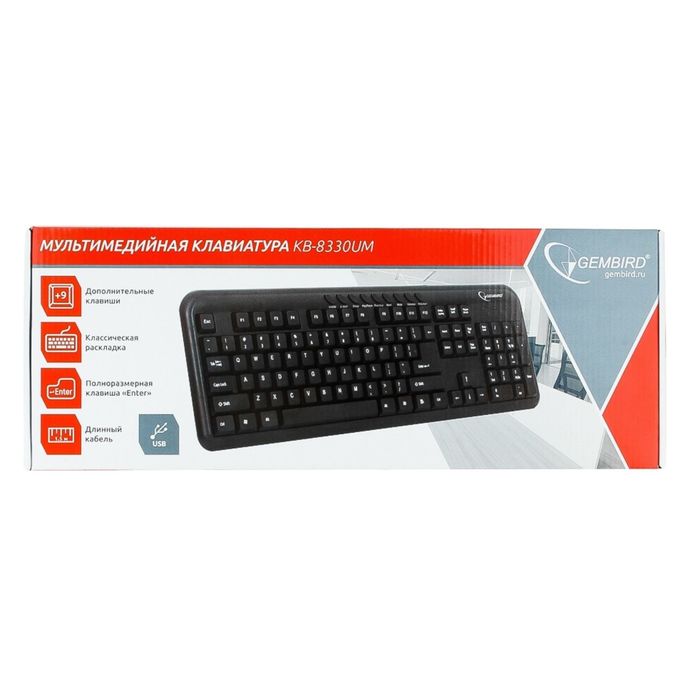 Клавиатура проводная Gembird KB-8330UM-BL черный USB/104клавиши+9доп. клавиш