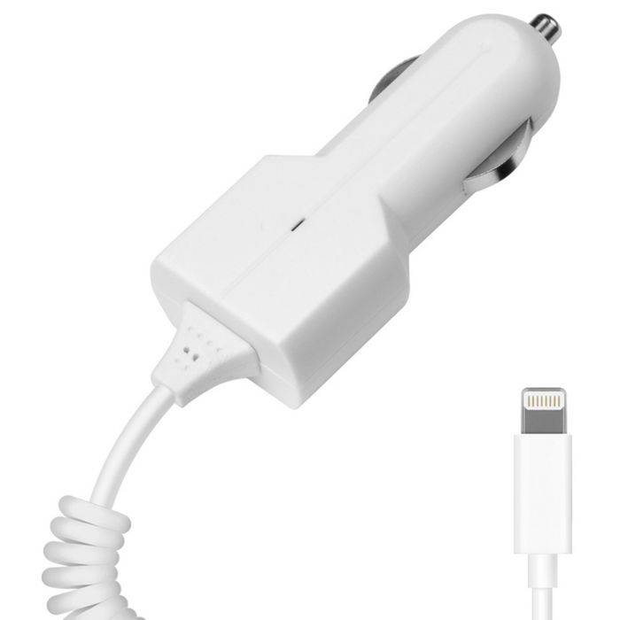 Авто З/У Prime Line (2201) Apple 8-pin iPhone 5/6 1000 mA,  белый витой кабель