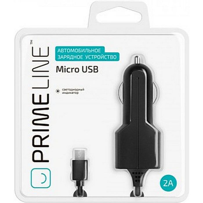 Авто З/У Prime Line (2209) micro USB 2100 mA, черный  витой кабель