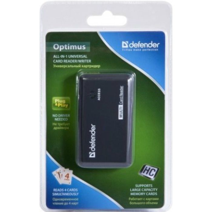 Картридер USB2.0 Reader Defender Optimus 5 слотов/microSDHC/SDHC/CF/M2/MS PRO Duo