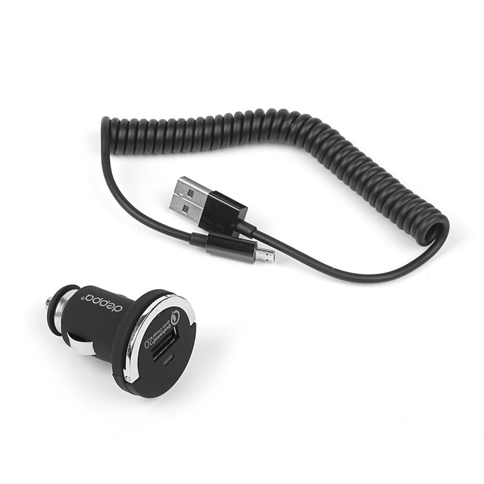 Зарядное устройство автомобильное Deppa Qualcomm Quick Charge 2.0+кабель micro USB, черное