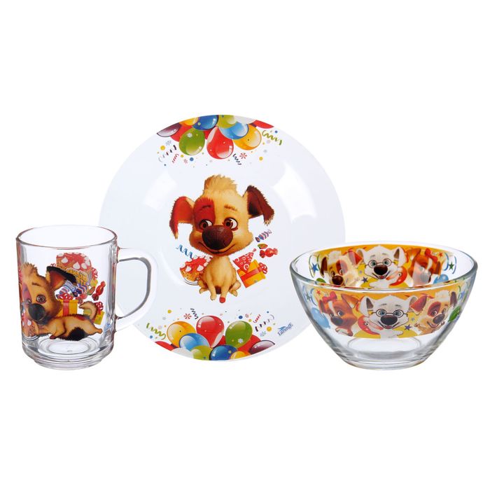 Набор посуды "Озорная семейка. Озорной Бублик", 3 предмета: тарелка 19 см, кружка 210 мл, салатник d=13 см, 250 мл