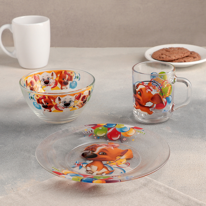 Набор посуды "Озорная семейка. Кокетка Дина", 3 предмета: тарелка 19 см, кружка 210 мл, салатник 13 см 250 мл