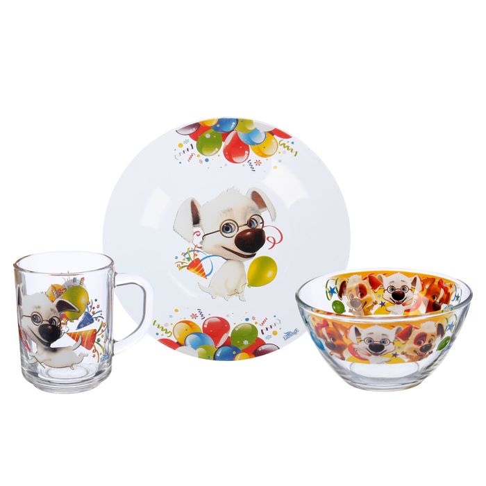 Набор посуды "Озорная семейка. Всезнайка Рекс", 3 предмета: тарелка 19 см, кружка 210 мл, салатник 13 см 250 мл