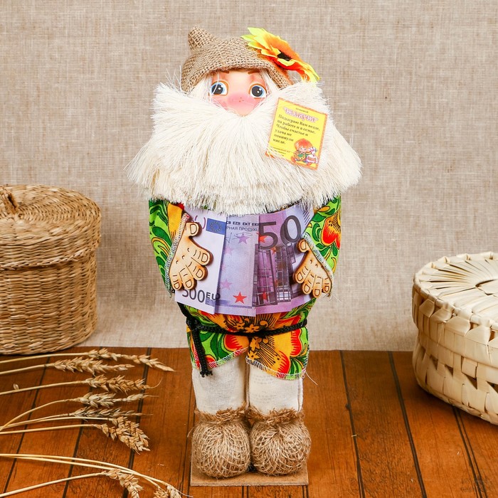 Сувенир "Домовой с деньгами в рубашке" микс