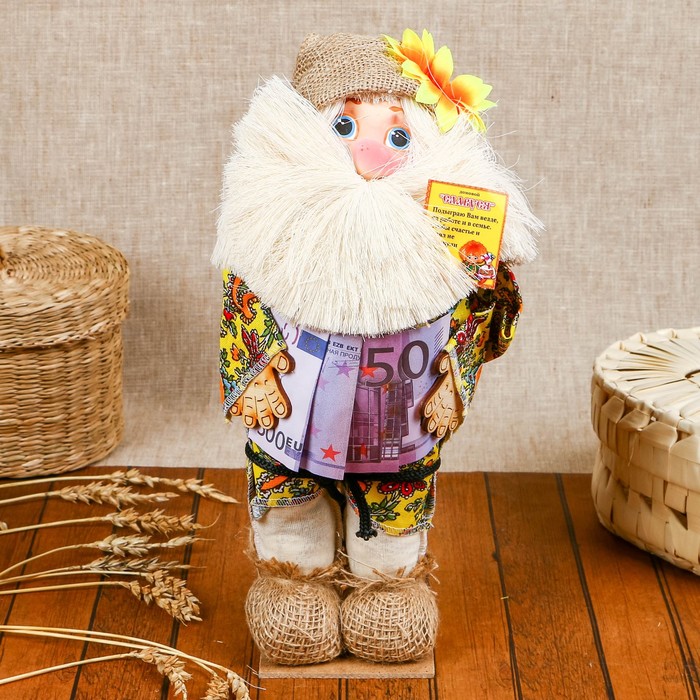 Сувенир "Домовой с деньгами в рубашке" микс