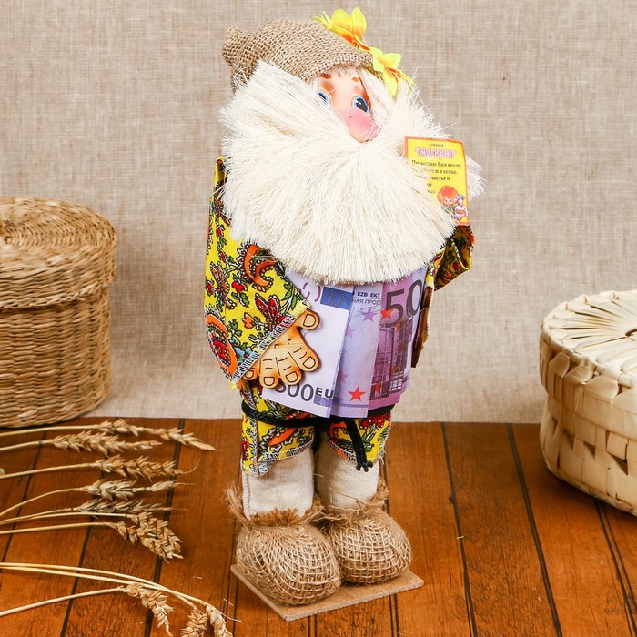 Сувенир "Домовой с деньгами в рубашке" микс