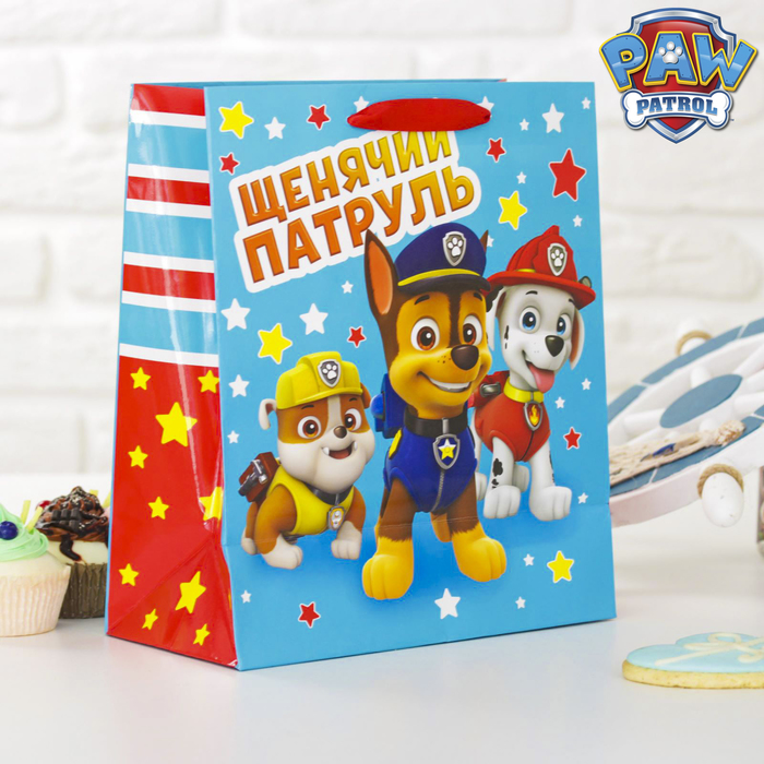 Щенячий патруль. Пакет подарочный "С Днем Рождения", 31 х 40 х 11 см