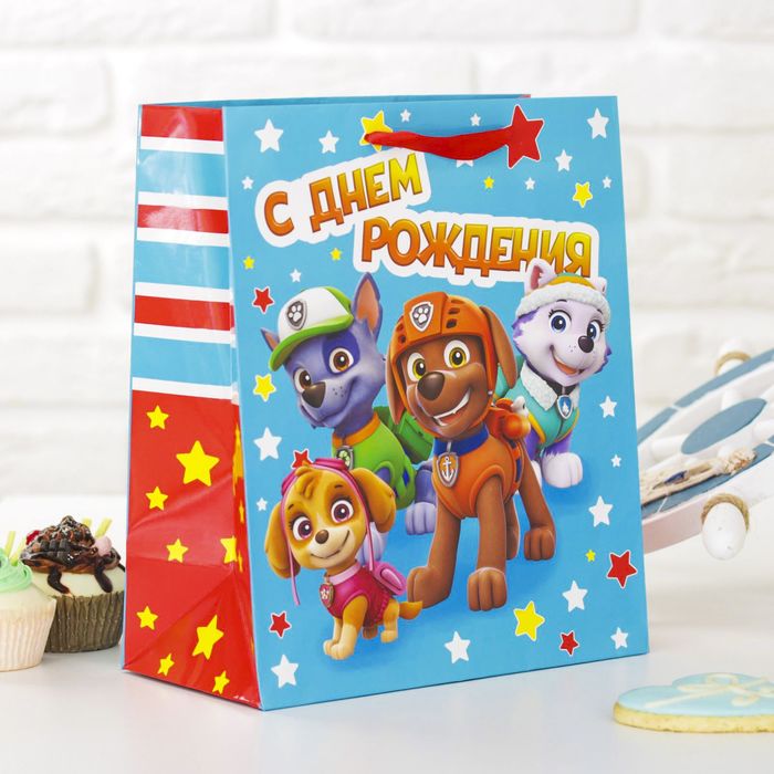 Щенячий патруль. Пакет подарочный "С Днем Рождения", 31 х 40 х 11 см