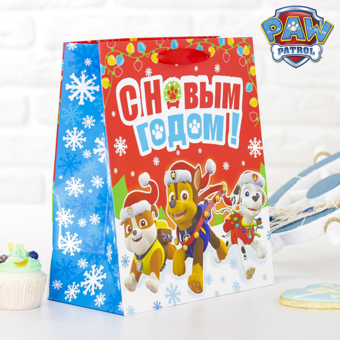 Щенячий патруль. Пакет подарочный "С Новым годом!", 31 х 40 х 11 см