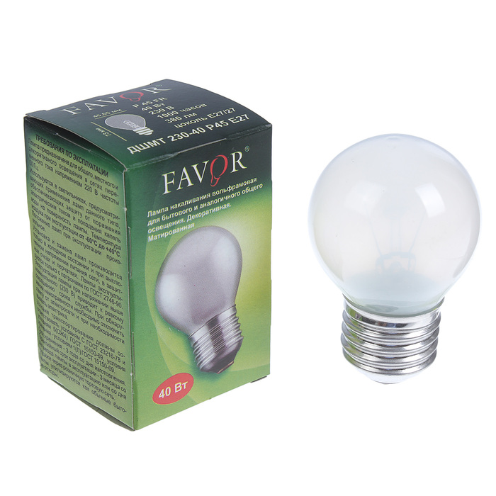 Лампа накаливания Favor ДШ, Е27, 40 Вт, 230 В, матовая