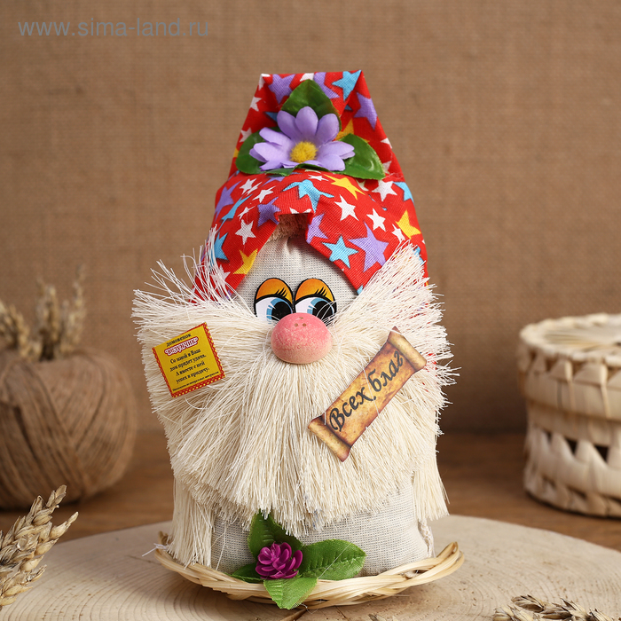 Оберег «Домовой Кузя», в шляпке, 20 см, микс