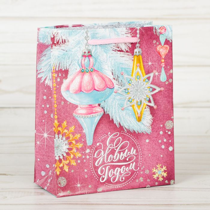 Пакет ламинированный вертикальный с блестками «Игрушки из детства», 12 × 15 × 5,5 см