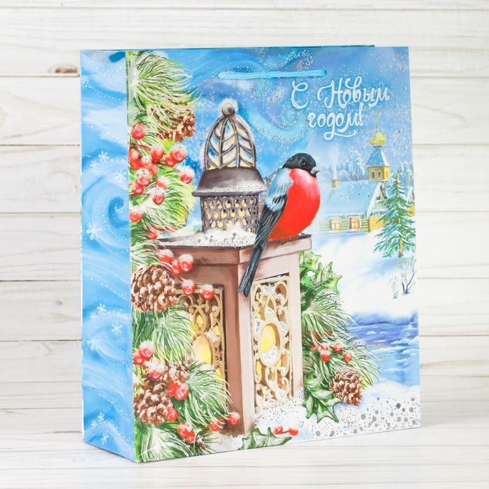 Пакет ламинированный вертикальный с тиснением «Новогодний огонек», 12 × 15 × 5,5 см