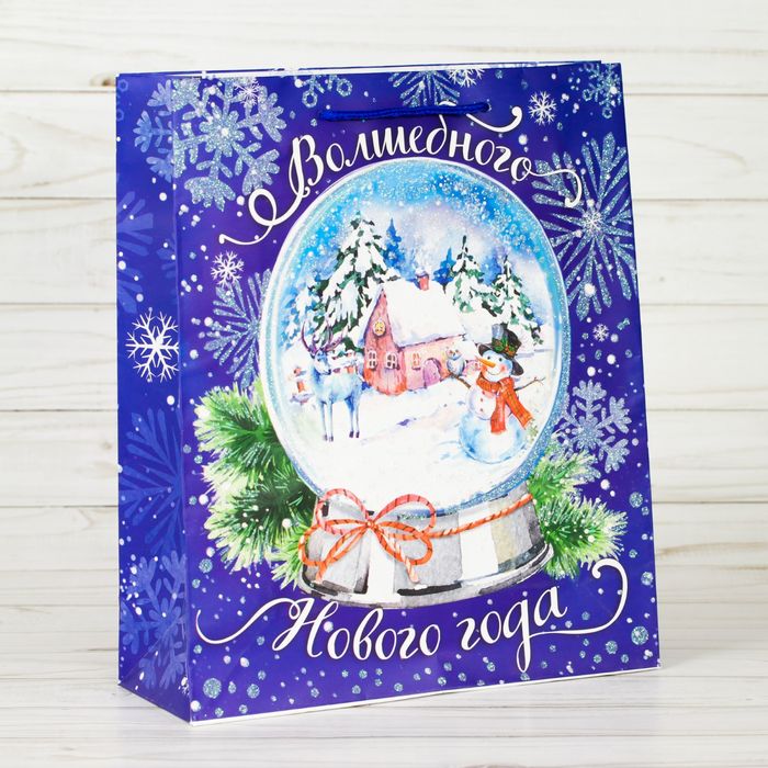 Пакет ламинированный вертикальный с блестками «Волшебный мир», 23 × 27 × 8 см