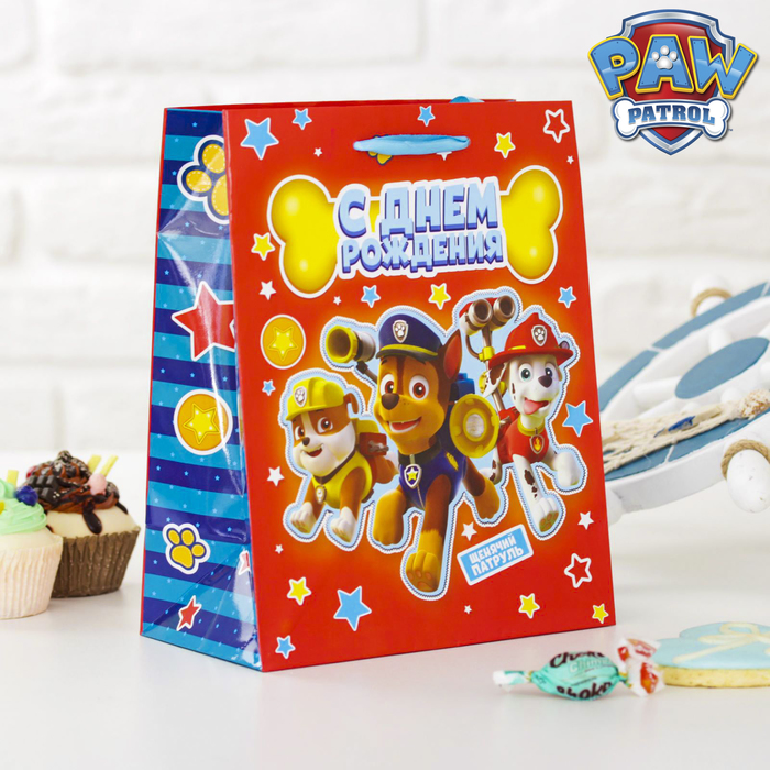 Щенячий патруль. Пакет подарочный "Веселого Дня Рождения", 23 х 27 х 11,5 см