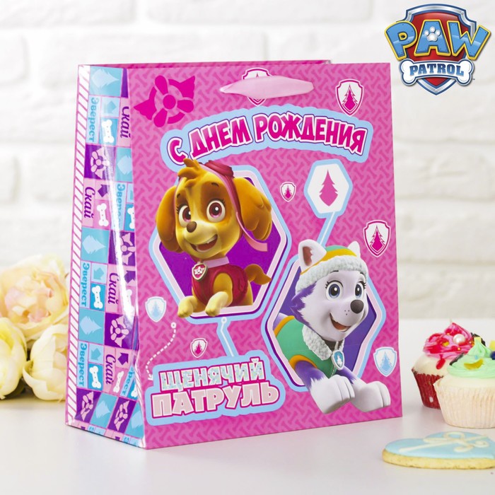 Щенячий патруль. Пакет подарочный "Поздравление с Днем Рождения!", 23 х 27 х 11,5 см