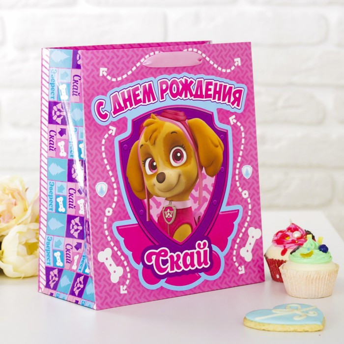 Щенячий патруль. Пакет подарочный "Поздравление с Днем Рождения!", 23 х 27 х 11,5 см