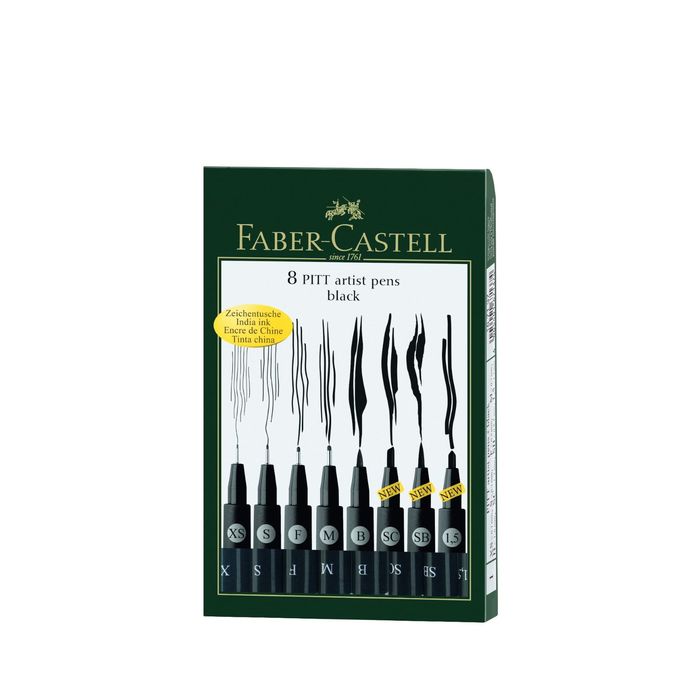 Ручка капиллярная набор Faber-Castell PITT® Artist Pen разн.тип 8шт (M,F,S,XS,B,SC,SB,1.5)