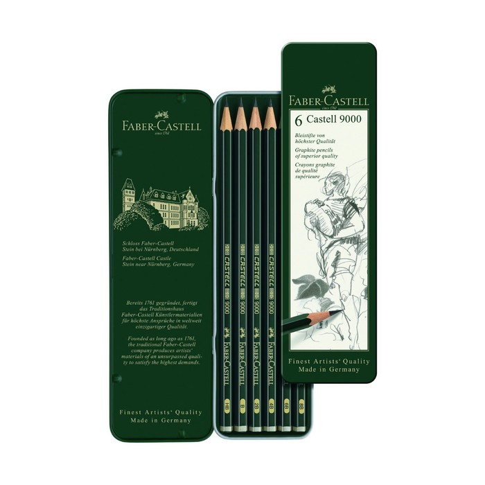 Карандаш художественный ч/г набор Faber-Castell CASTELL 9000 6шт разн тв 8B-HB м/к 119063