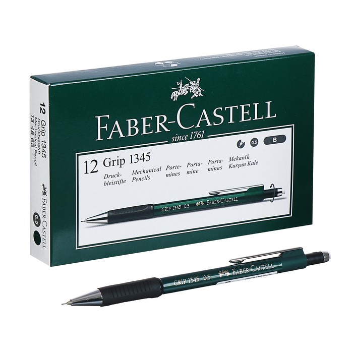 Карандаш механический 0.5 мм Faber-Castell GRIP 1345 с ластиком, резиновый упор, зеленый