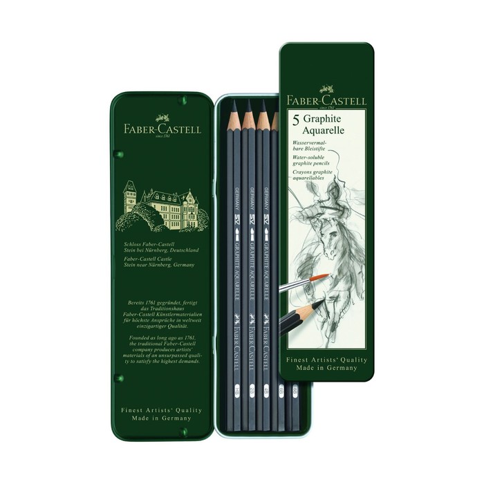 

Карандаши художественные чернографитные акварельные набор Faber-Castell Aquarelle 5 штук разной твёрдости HB-8B