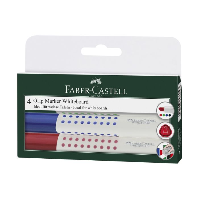 Набор маркеров для доски скошенные 4 цвета 1.5-5.0 мм Faber-Castell GRIP футляр