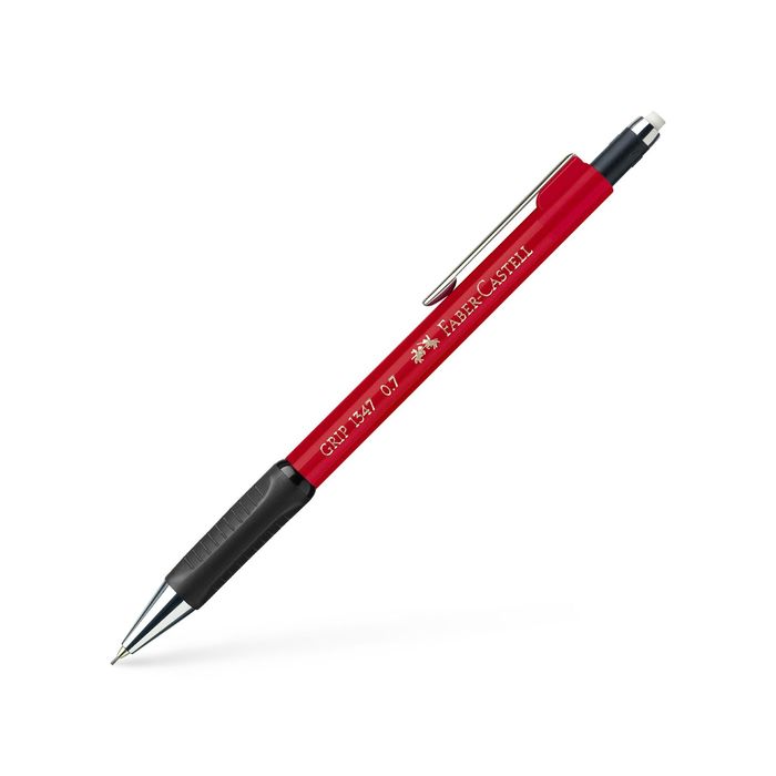 Карандаш механический 0.7 мм Faber-Castell GRIP 1347 с ластиком, резиновый упор, ярко-красный