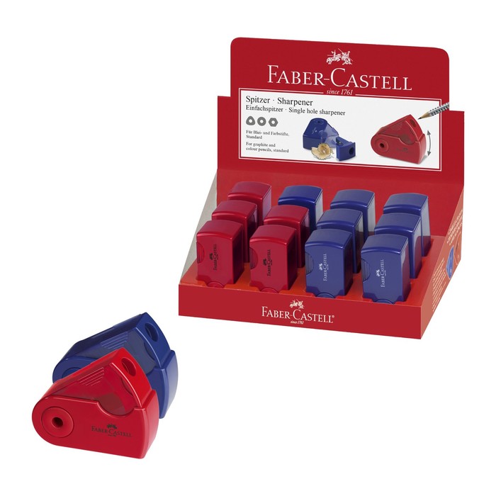 фото Точилка faber-castell с контейнером sleeve-мини, 1 отверстие, красный/синий
