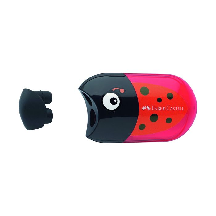 Точилка Faber-Castell с контейнером мини + ластик, 2 отверстия, божья коровка 183526