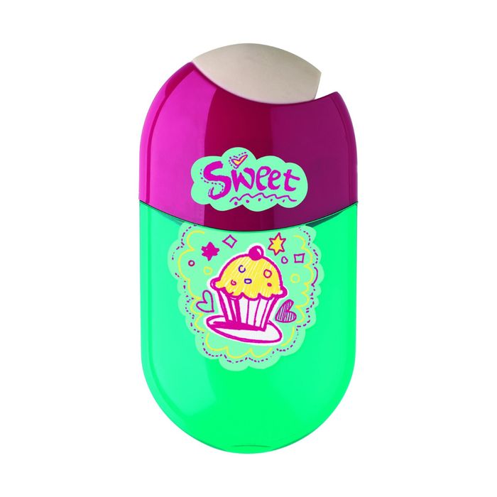 Точилка Faber-Castell с контейнером мини + ластик, 2 отверстия, капкейк 183528