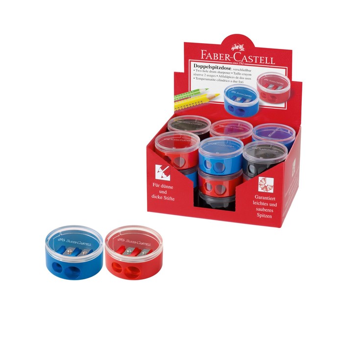 Точилка Faber-Castell с контейнером 2 отверстия, микс*3цвета 185418