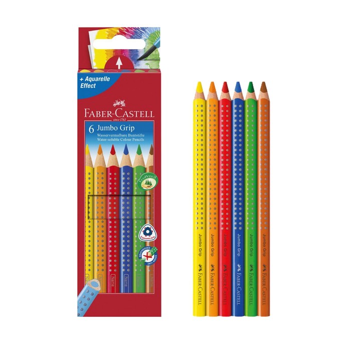 Карандаши цветные 6цв Faber-Castell Jumbo GRIP трехгран, картон/кор европодвес 110906