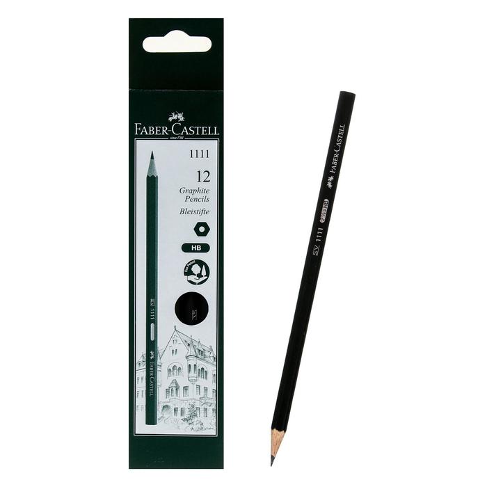 Карандаш чёрнографитный Faber-Castell 1111 HB шестигранный в картонной коробке 30₽