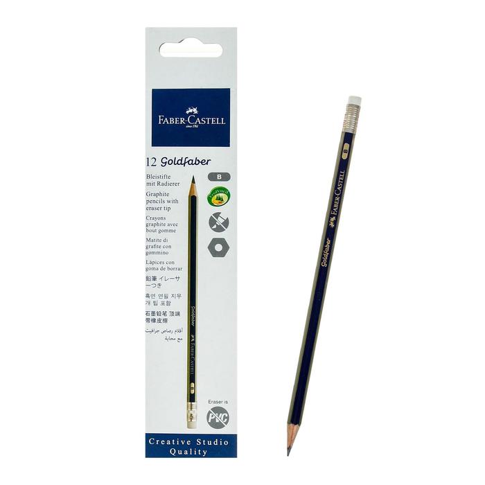 Карандаш ч/г Faber-Castell GOLDFABER 1222 B с ластиком шестигранный, карт/короб 116801